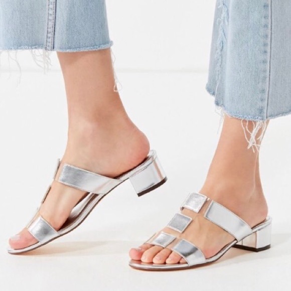 Urban Outfitters Shoes | Nwt Uo Silver Strappy Blog Heel Mules | Poshmark